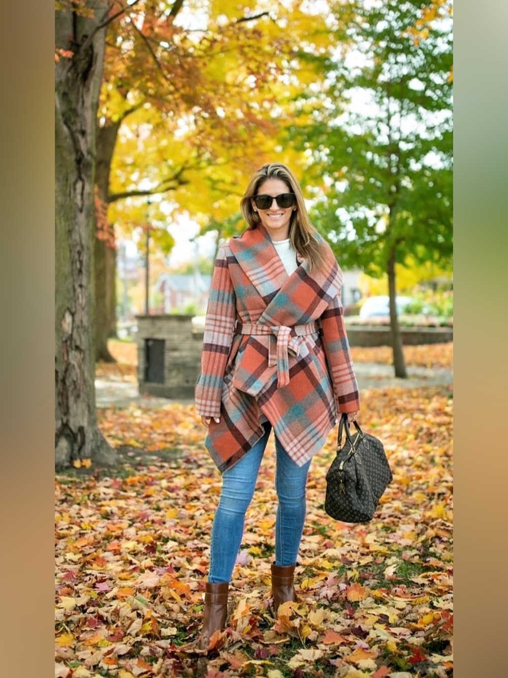 Chicwish PLAID PATTERN RABATO COAT IN CORAL Sz S